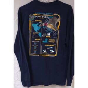 Columbia PHG Men Medium Blue Graphic Print Wood Duck Hunting Long Sleeve T-Shirt
